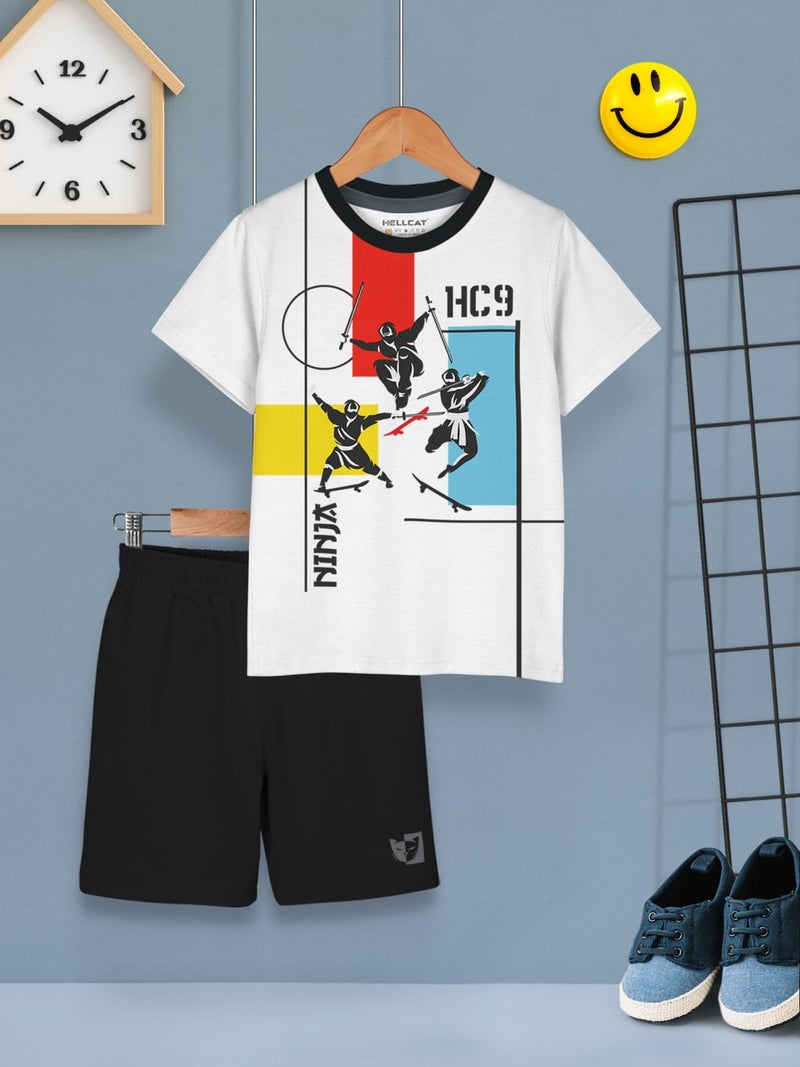 HELLCAT Boys Dress Clothing Set Combo with Tshirts & Shorts - Pack 1 White2 7-8 Years - Image 2