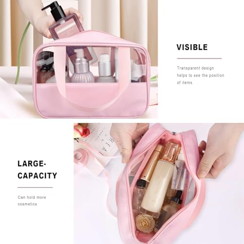 KBS Washbag Toiletry Kit Cosmetic Makeup Storage Organizer Bags Pouch Set of 3, Clear Travel Luggage Organiser Transparent with Metal Zipper for Men Women Girls (Pink) - Image 4