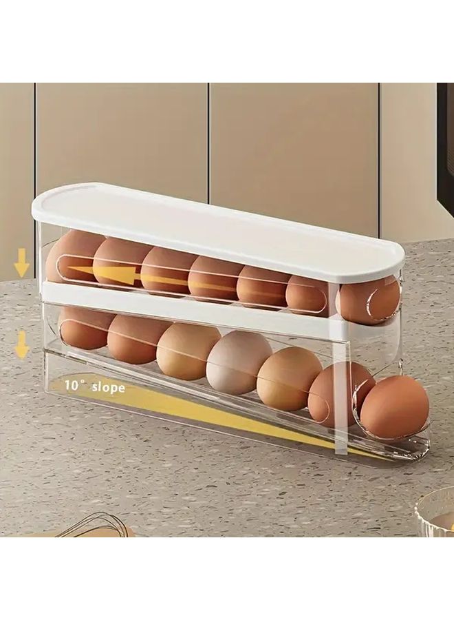 Automatic 12-14 Double Layer Sliding Storage Box For Kitchen Organizer Transparent Space Saving Refrigerator Rack - Image 3