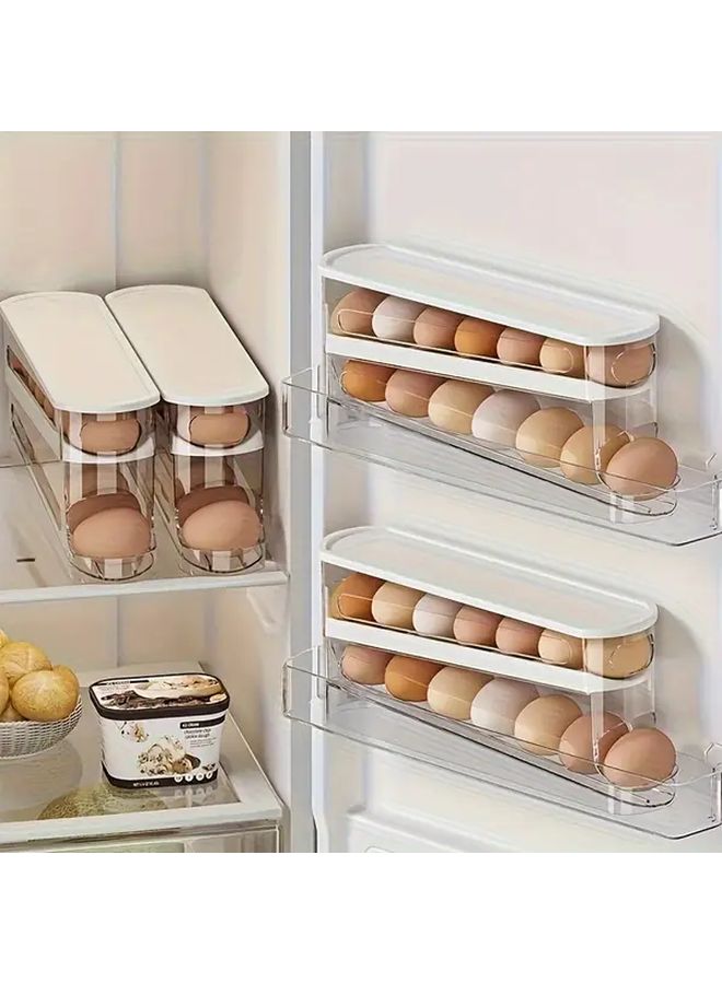 Automatic 12-14 Double Layer Sliding Storage Box For Kitchen Organizer Transparent Space Saving Refrigerator Rack - Image 4