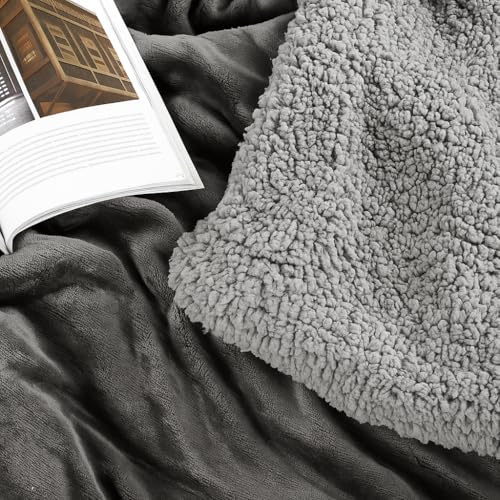 CHANDRAVATI Double Bed Premium Polyester Micromink Mild Winter/Heavy Winter Sherpa Blanket Super Soft Flannel Solid/Plain || (Grey) - Image 2