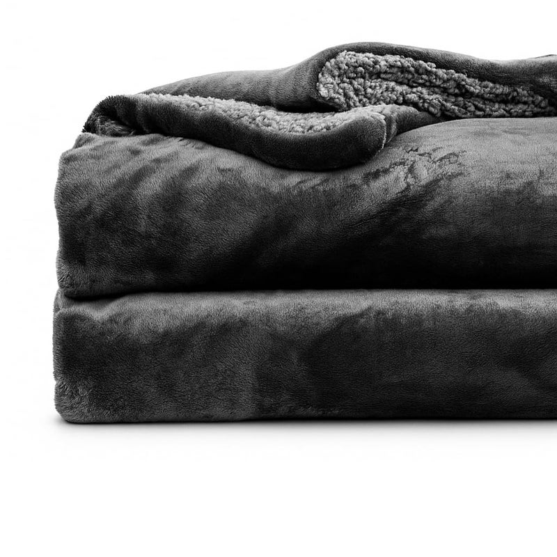 CHANDRAVATI Double Bed Premium Polyester Micromink Mild Winter/Heavy Winter Sherpa Blanket Super Soft Flannel Solid/Plain || (Grey) - Image 4