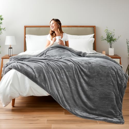 CHANDRAVATI Double Bed Premium Polyester Micromink Mild Winter/Heavy Winter Sherpa Blanket Super Soft Flannel Solid/Plain || (Grey) - Image 3