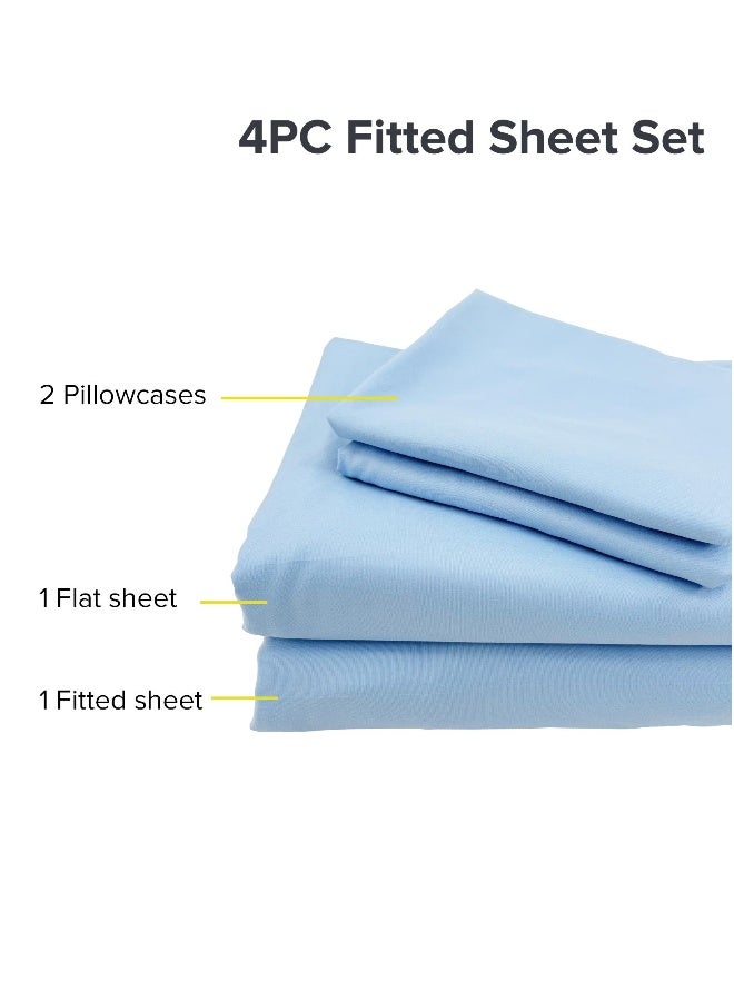 Noon East Super King Size 4Pc Fitted Sheet Set | Soft Microfiber Material | Light Blue Color | 1 Fitted Sheet 200 X 200 Cm With 40 Cm Deep Pocket, 1 Flat Sheet 280 X 280 Cm, 2 Pillow Cases 50 X 100Cm | Suitable For Super King Size Mattress - Image 5