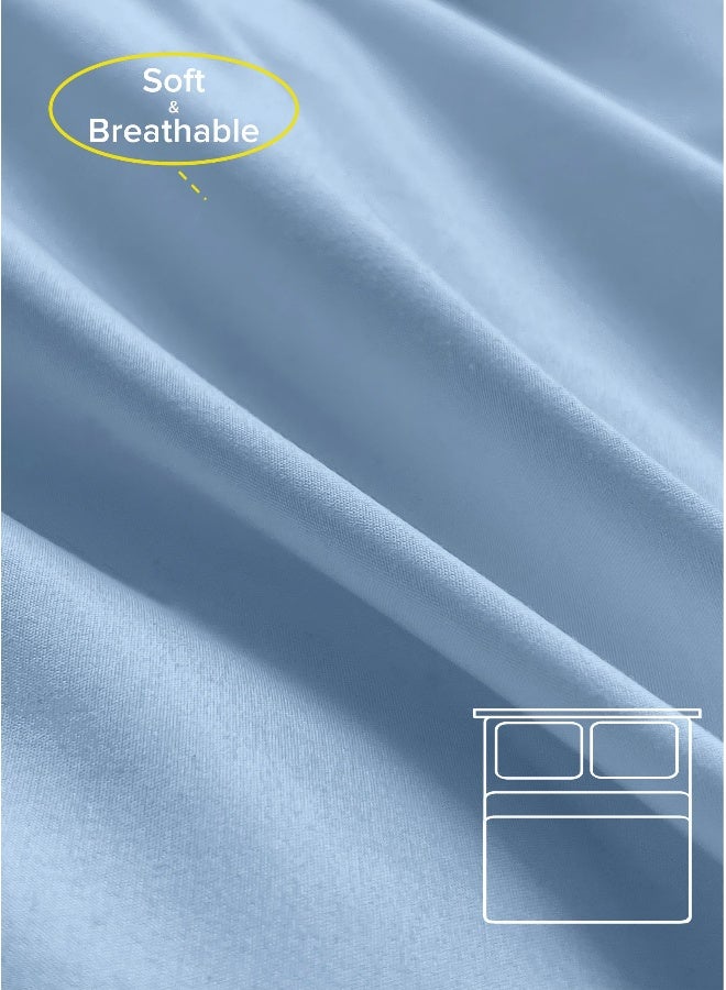 Noon East Super King Size 4Pc Fitted Sheet Set | Soft Microfiber Material | Light Blue Color | 1 Fitted Sheet 200 X 200 Cm With 40 Cm Deep Pocket, 1 Flat Sheet 280 X 280 Cm, 2 Pillow Cases 50 X 100Cm | Suitable For Super King Size Mattress - Image 2