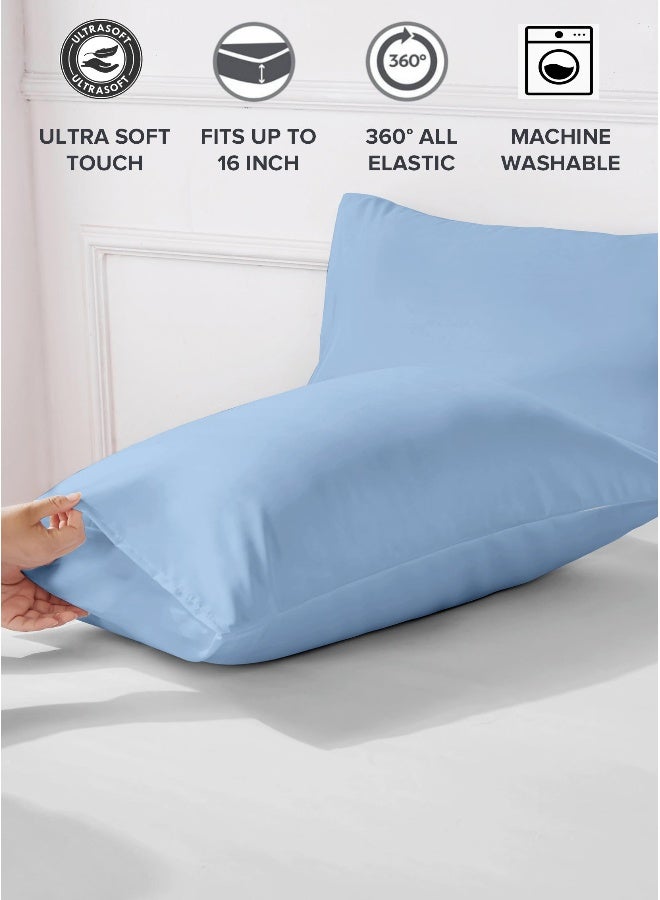 Noon East Super King Size 4Pc Fitted Sheet Set | Soft Microfiber Material | Light Blue Color | 1 Fitted Sheet 200 X 200 Cm With 40 Cm Deep Pocket, 1 Flat Sheet 280 X 280 Cm, 2 Pillow Cases 50 X 100Cm | Suitable For Super King Size Mattress - Image 4