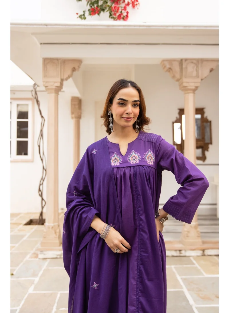 Priya’s Panache Purple Royal Purple Embroidered Cotton Anarkali Kurta Set for Women | Kurta Pant Dupatta Set | Indian Traditional Wear | Ethnic Indian Wear | Festive & Party Wear for Women | Best Price UAE