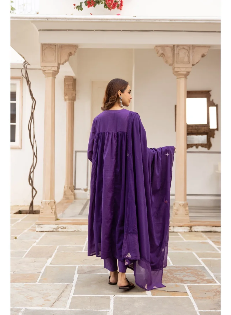 Priya’s Panache Purple Royal Purple Embroidered Cotton Anarkali Kurta Set for Women | Kurta Pant Dupatta Set | Indian Traditional Wear | Ethnic Indian Wear | Festive & Party Wear for Women | Best Price UAE