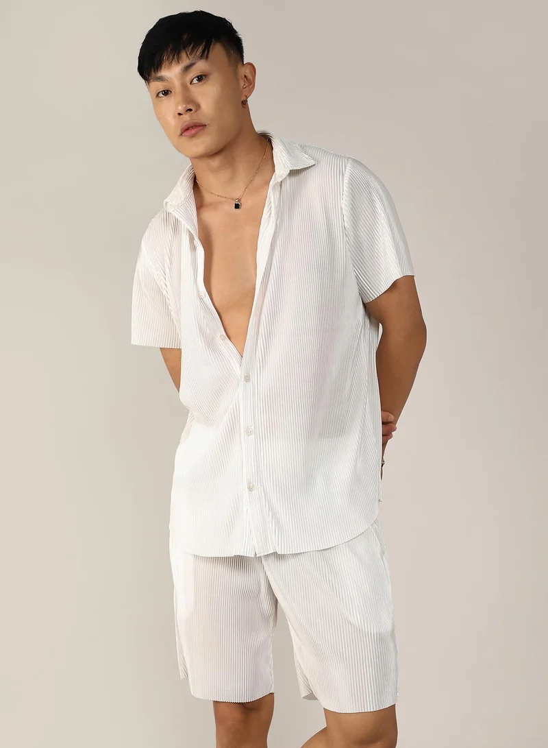Campus Sutra Men's Chalk White Pleated Co-Ord Set