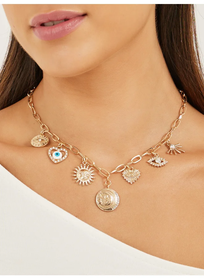 ستايلي Styli Multi Charm Link Chain Necklace