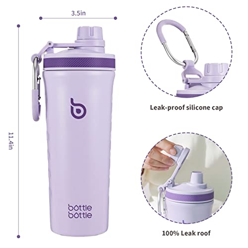 BOTTLE BOTTLE 26 oz Insulated Shaker Bottle Stainless Steel Water Bottle with Wire Whisk, Reusable Protein Shaker Gym Water Cup Purple - Image 3