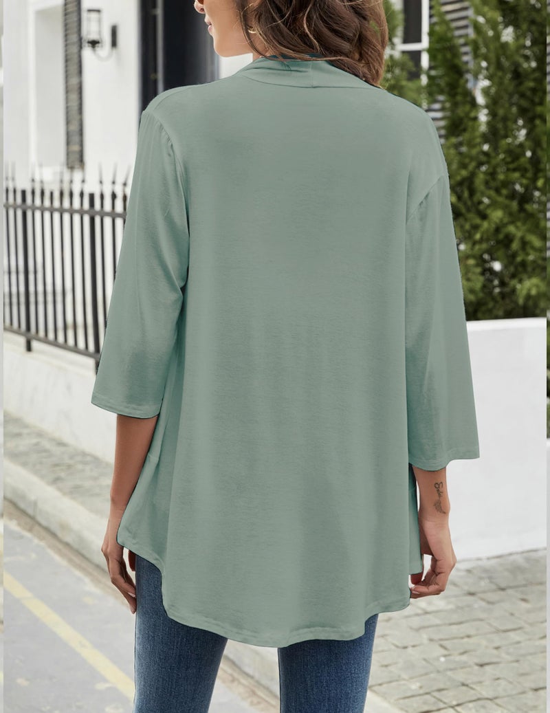 Yekaty Women's Open Front Sage Green 3/4 Sleeve Lightweight Summer Plus Size Cardigans - Image 5
