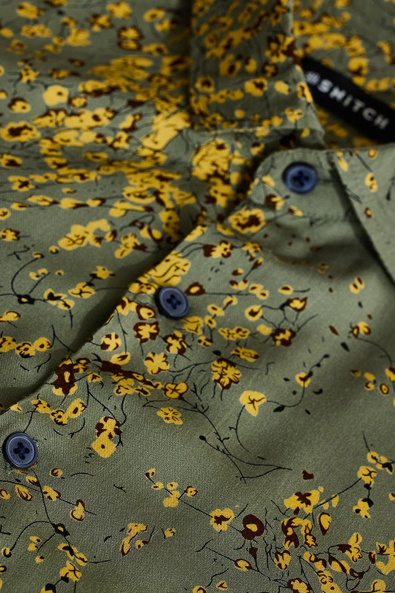 SNITCH Green Floral Long Sleeve Slim Fit Shirt