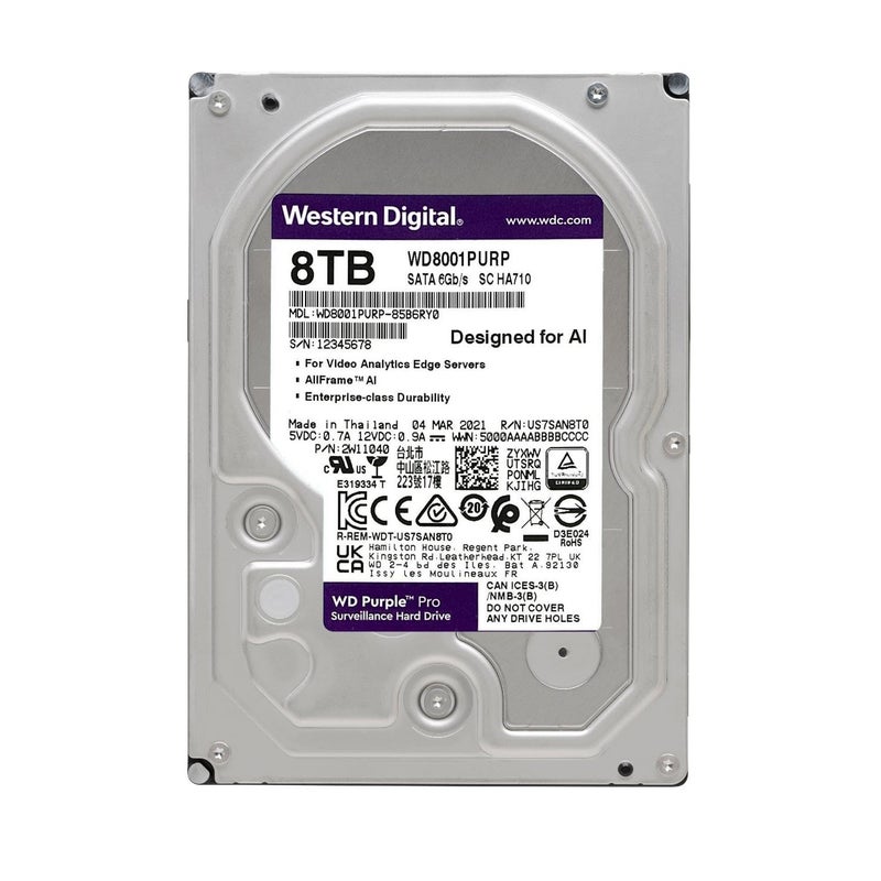Western Digital Western Digital 8TB WD Purple Pro Surveillance Internal Hard Drive HDD - SATA 6 Gb/s, 256 MB Cache, 3.5" - WD8001PURP - Image 3