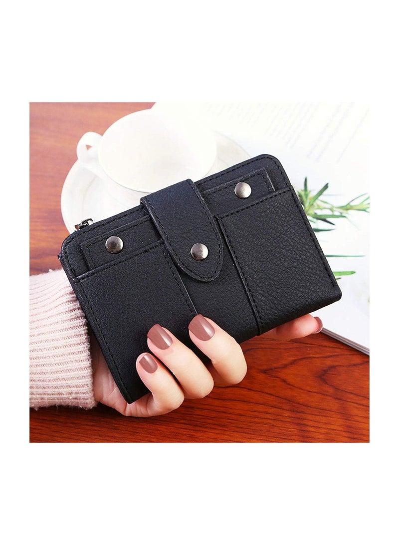 SOLARAE Small Wallet for Women Leather Bifold, Multi Card Organizer with Removable ID Window, Zipper Pocket Ladies Purses, Black - Image 4