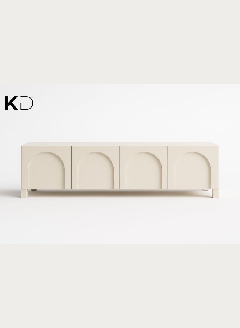 كستم ديكو حامل تلفزيون عصري مع وحدة تخزين - وحدة تحكم ترفيه خشبية بيضاء بأربعة أبواب، وخزانة وسائط بسيطة لديكور غرفة المعيشة وغرفة النوم - Image 1