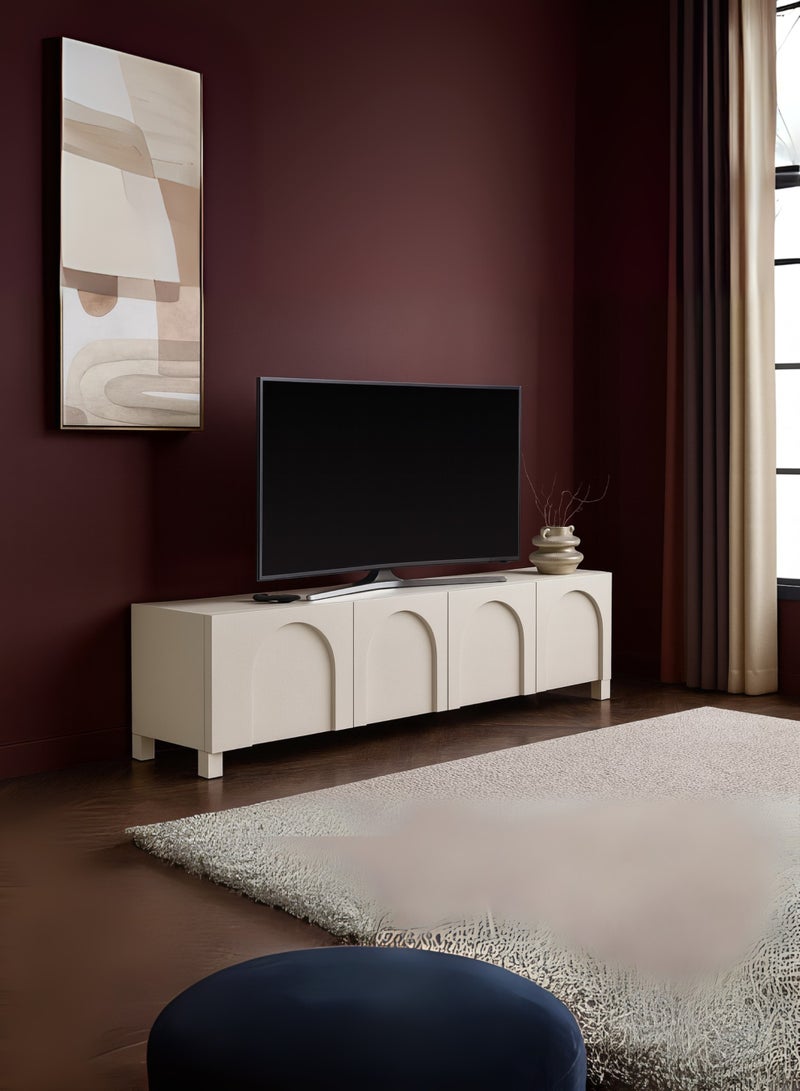 كستم ديكو حامل تلفزيون عصري مع وحدة تخزين - وحدة تحكم ترفيه خشبية بيضاء بأربعة أبواب، وخزانة وسائط بسيطة لديكور غرفة المعيشة وغرفة النوم - Image 2