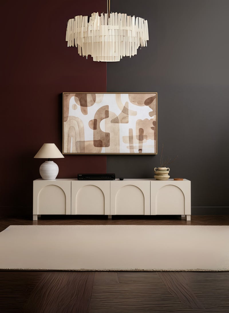 كستم ديكو حامل تلفزيون عصري مع وحدة تخزين - وحدة تحكم ترفيه خشبية بيضاء بأربعة أبواب، وخزانة وسائط بسيطة لديكور غرفة المعيشة وغرفة النوم - Image 4