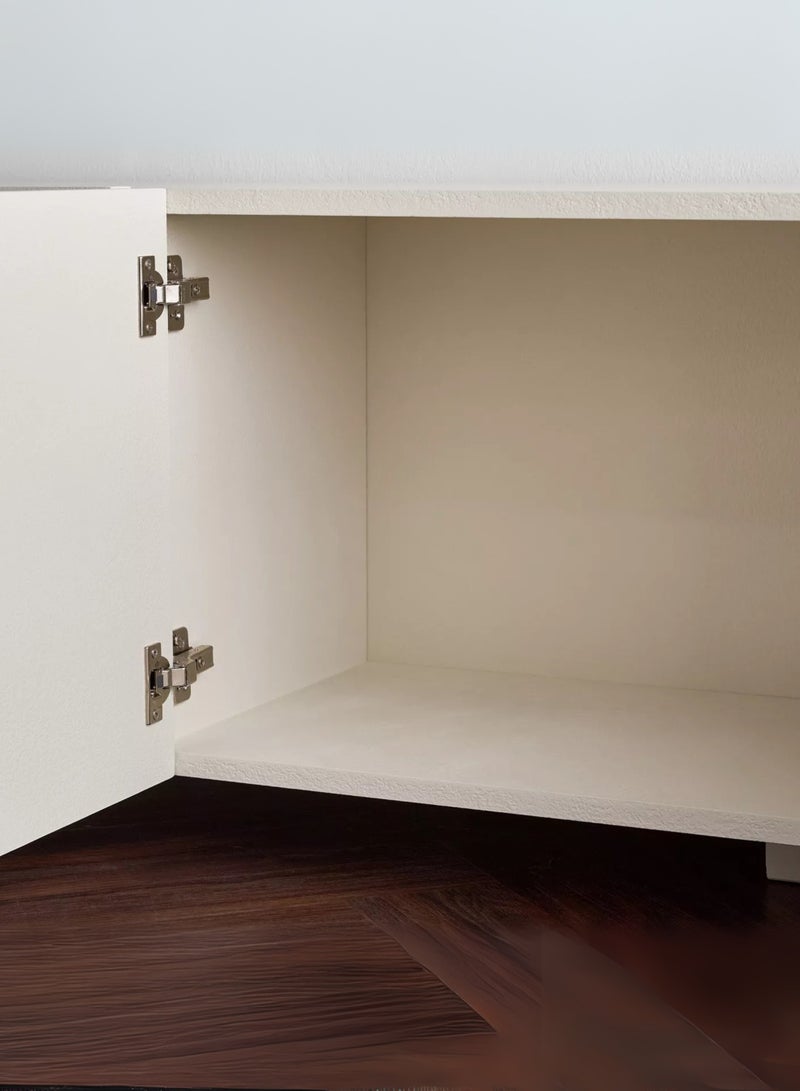 كستم ديكو حامل تلفزيون عصري مع وحدة تخزين - وحدة تحكم ترفيه خشبية بيضاء بأربعة أبواب، وخزانة وسائط بسيطة لديكور غرفة المعيشة وغرفة النوم - Image 5