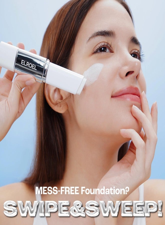 ELROEL Blanc Cover Cream Stick V White - Korean Color-Changing Foundation Stick with Volufiline - Medium to Full Coverage Dewy Finish Base Makeup - Dual-Ended with Detachable Brush (202 Natural) - Image 2
