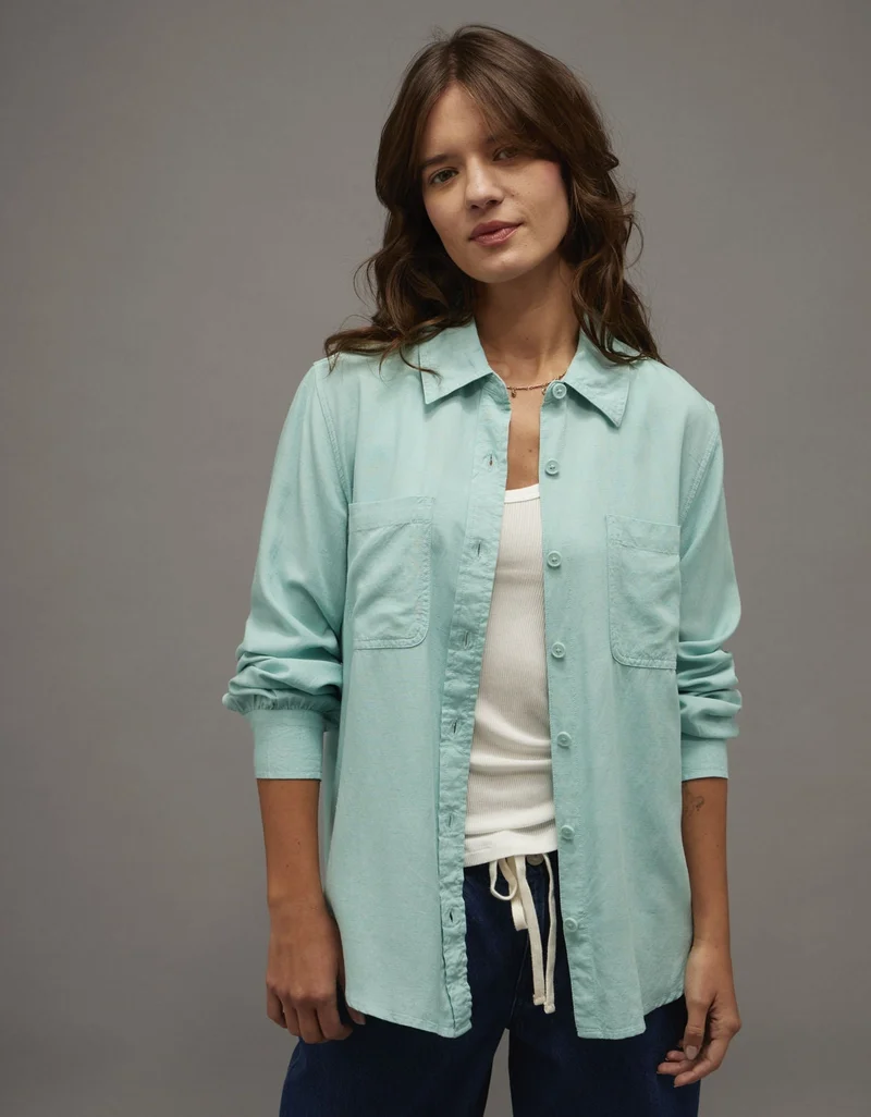 AE Bestie Long-Sleeve Button-Up Shirt