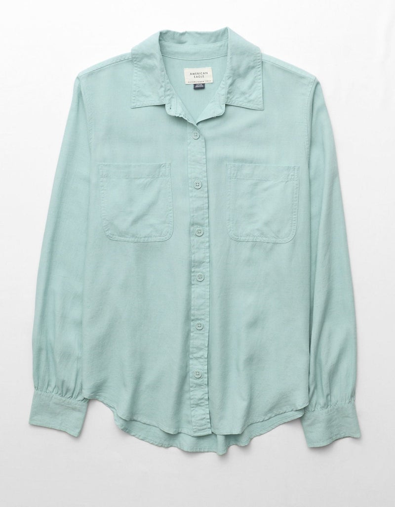 American Eagle AE Bestie Long-Sleeve Button-Up Shirt - Image 3