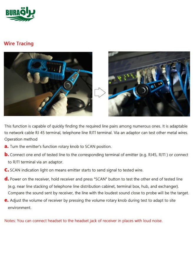BURAQ - BSIDE FWT11 RJ11 / RJ45 Telephone Wire Tracker Ethernet LAN Network Cable Tester Detector Line Finder - Image 1