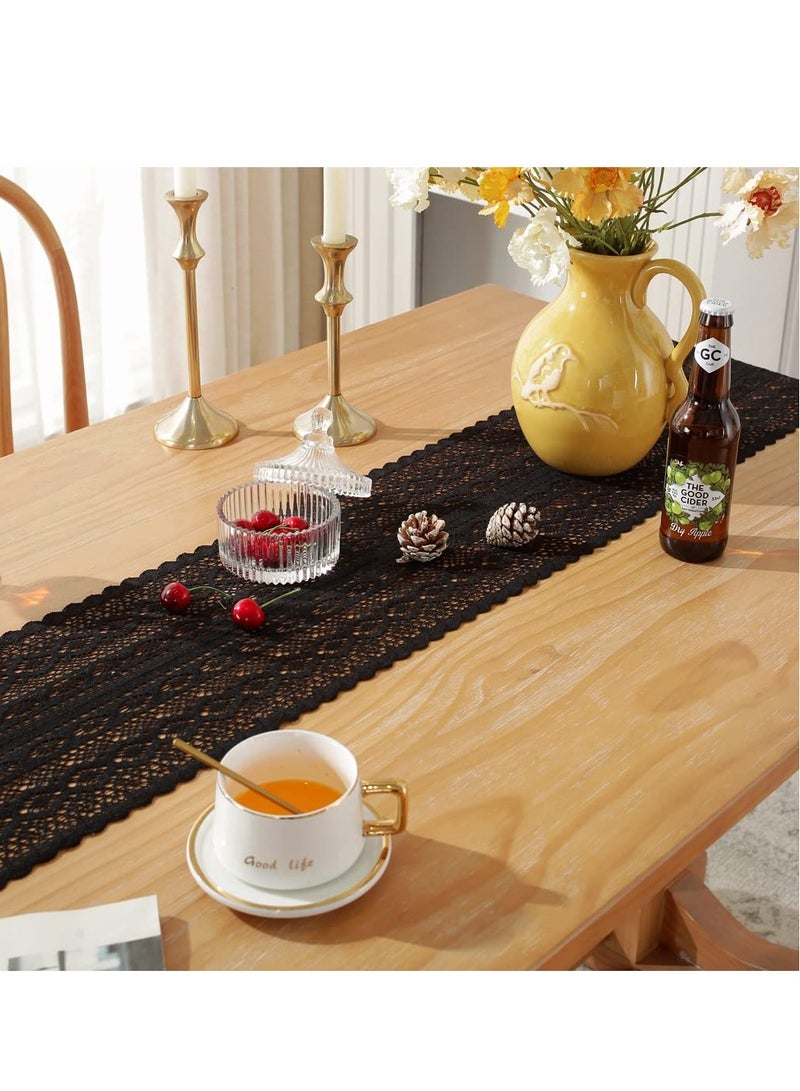 KASTWAVE Boho Crochet Table Runner,24*160CM Black Vintage Farmhouse Macrame Table Runner for Coffee Dining Table Kitchen Decor - Image 4