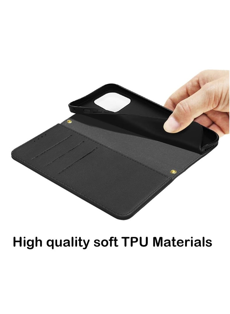 حافظة محفظة لهاتف آيفون 15 برو ماكس - جلد فاخر PU - غطاء قابل للطي مع إغلاق مغناطيسي مقاوم للصدمات - تصميم كتاب مع فتحات بطاقات - آيفون 15 برو ماكس (6.7 بوصة) - أسود - Image 5