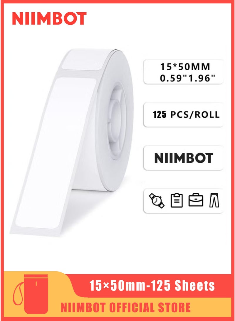 NIIMBOT D11/D110/D101 Label Maker Tape Adhesive White Label Sticker Waterproof Label Tape Thermal Label Paper for Barcode Printing 15*50mm, White - Image 1