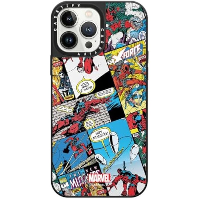 Casetify Mirror iPhone 13 Pro Max Case 【Deadpool & Wolverine Co-Lab / 4.9ft Drop Protection/Magsafe】 - Comic Collage case - Silver on Black - Image 1