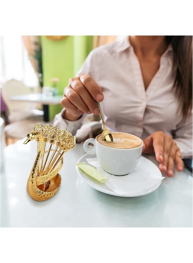 OMEVE Coffee Spoon Set with Swan Base Holder,6Pcs Dessert Spoons with Organizer,Dessert Flatware Set,Small Delicate Spoons for Coffee,Dessert,Ice Cream,Gold - Image 5