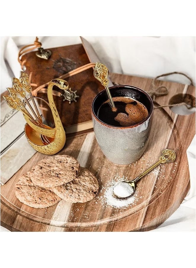 OMEVE Coffee Spoon Set with Swan Base Holder,6Pcs Dessert Spoons with Organizer,Dessert Flatware Set,Small Delicate Spoons for Coffee,Dessert,Ice Cream,Gold - Image 4