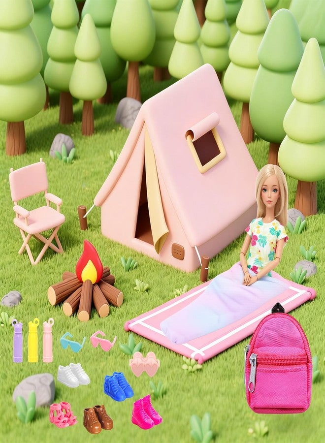 BARWA 26 Pcs Doll Travel Camping Set Includes 7 Sets Doll Clothes, Sleeping Bag, Backpack, Sport Bottles, Telescope,Glasses, Shoes Camping Accessories for 11.5 Inch Dolls - Image 2