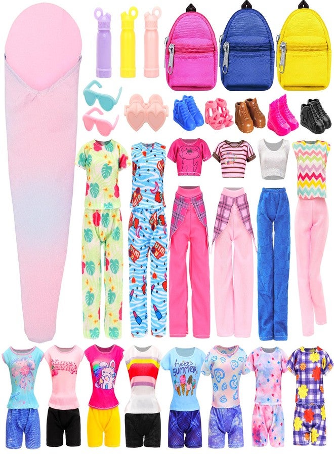 BARWA 26 Pcs Doll Travel Camping Set Includes 7 Sets Doll Clothes, Sleeping Bag, Backpack, Sport Bottles, Telescope,Glasses, Shoes Camping Accessories for 11.5 Inch Dolls - Image 1