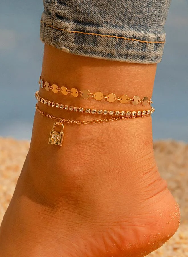 تايك تو Set of 3 - Heart Lock Embellished Anklet