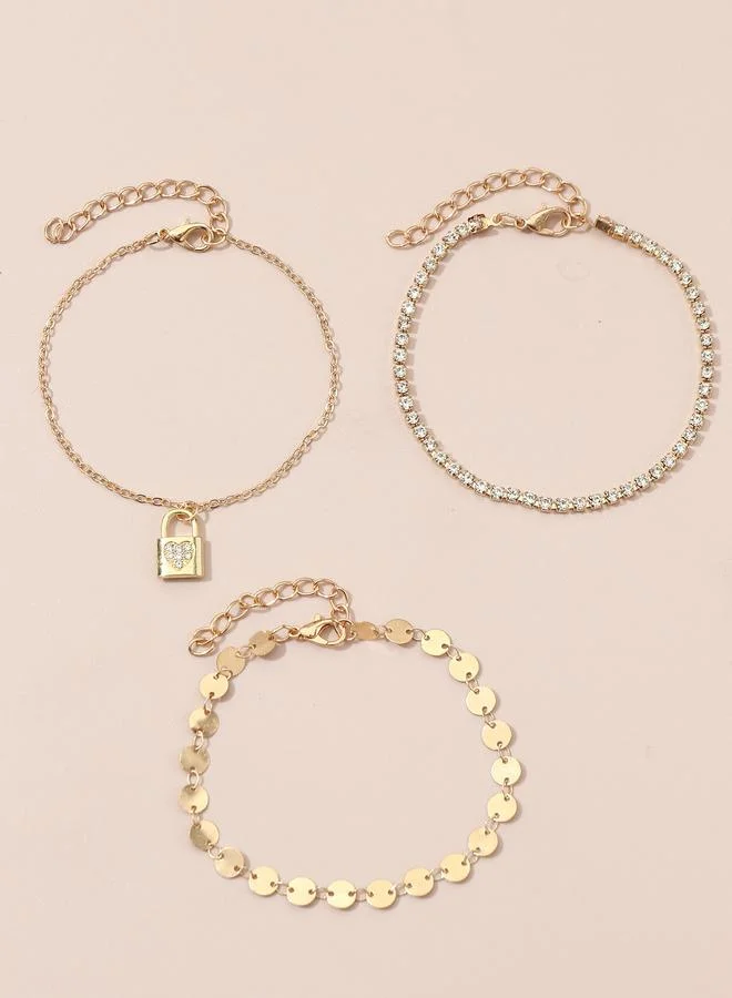تايك تو Set of 3 - Heart Lock Embellished Anklet