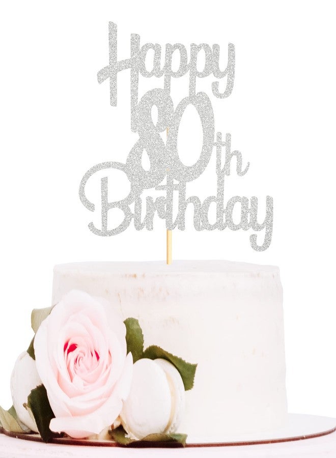 Sotpot Happy 80th Birthday Cake Topper Silver Glitter 80th Cake Toppers 80 Birthday Cake Decorations Cheers to 80 Fabulous Party Cake Picks - 1 Pack - Image 1