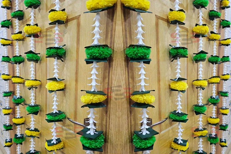 S2S Artificial Rajnigandha Marigold Ladi Strings for Decoration of Home, Balcony, Walls, Hall, Ganpati Backdrop | Pack of 5 | (Green Yellow Flower) (Height - 60 Inch) - Image 4