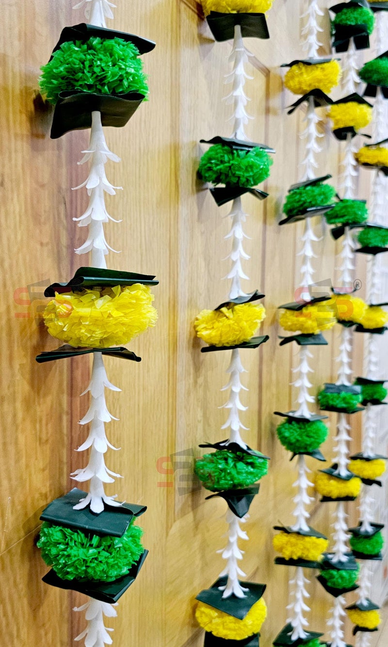 S2S Artificial Rajnigandha Marigold Ladi Strings for Decoration of Home, Balcony, Walls, Hall, Ganpati Backdrop | Pack of 5 | (Green Yellow Flower) (Height - 60 Inch) - Image 3