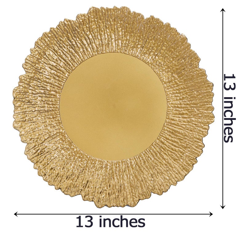 Coloch Set of 12 Gold Charger Plates, 13" Plastic Reef Serving Chargers for Dinner Plate Reusable Round Shiny Decorative Charger Plate for Wedding, Catering, Parties, Christmas, Home Dinner Use - Image 2