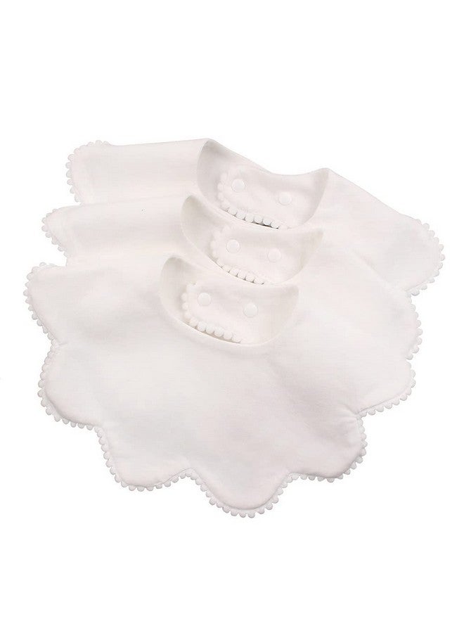 JANGANNSA 3 Pcs White Flower Baby Bibs Infant Burp Clothes For Baby Girls Saliva Towel Cotton Infant Toddler Girls Bibs (3Pcswhite) - Image 2