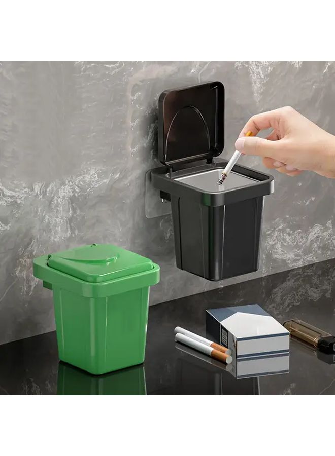 Dual Compartment Wall Mounted Trash Can and Ashtray Green Durable Plastic for Home Office - Image 1