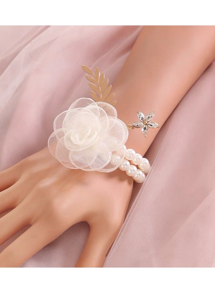 6 Pcs/Set Ivory Pearl Strand Wrist Corsage | Sacred Church Wedding Accessories for Brides & Maids