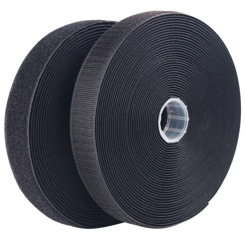 LLPT Sew On Hook and Loop Tape Extra Industrial Strength Nylon Fabric 1 Inch x 33 Feet Each Roll No Adhesive Hook Loop Strip for Sewing on DIY Cloth Shoe Curtain Bag Sport Gears Color Black NHTB33