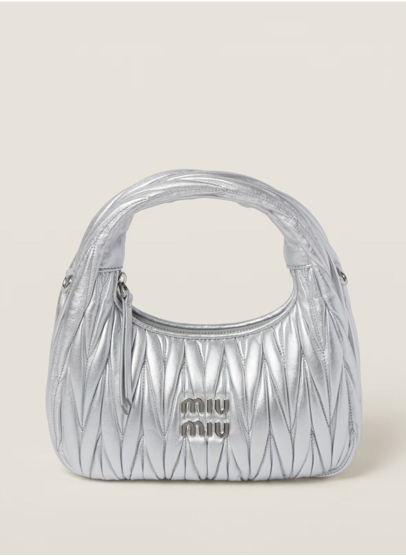 Miu Miu MIU Wander Matelassé Nappa Leather Hobo Bag, Women's Tote Bag, Womens Cross-Body Bag, Women's Hand Bag, Women's Shoulder Bag, Women's Travel Bag, Silver  - Image 1