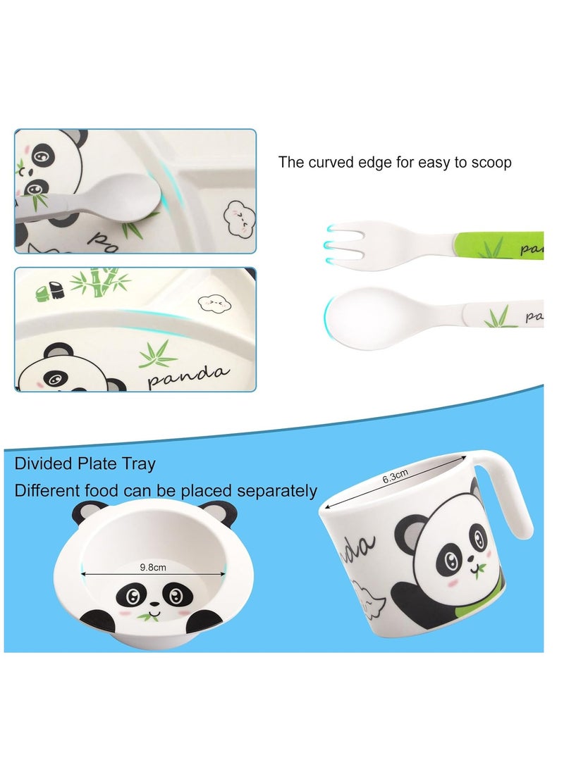 Arabest Kids Feeding Set 5 Pcs, Tableware Set for Toddlers Includes Plate Bowl Cup Fork and Spoon Utensil Flatware, Kids Flatware Set Dishwasher Safe, BPA Free (Panda)  - Image 4