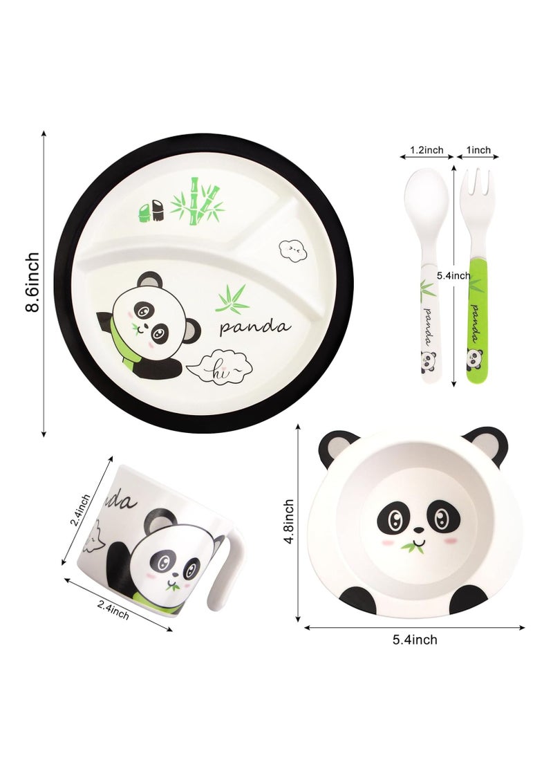 Arabest Kids Feeding Set 5 Pcs, Tableware Set for Toddlers Includes Plate Bowl Cup Fork and Spoon Utensil Flatware, Kids Flatware Set Dishwasher Safe, BPA Free (Panda)  - Image 5