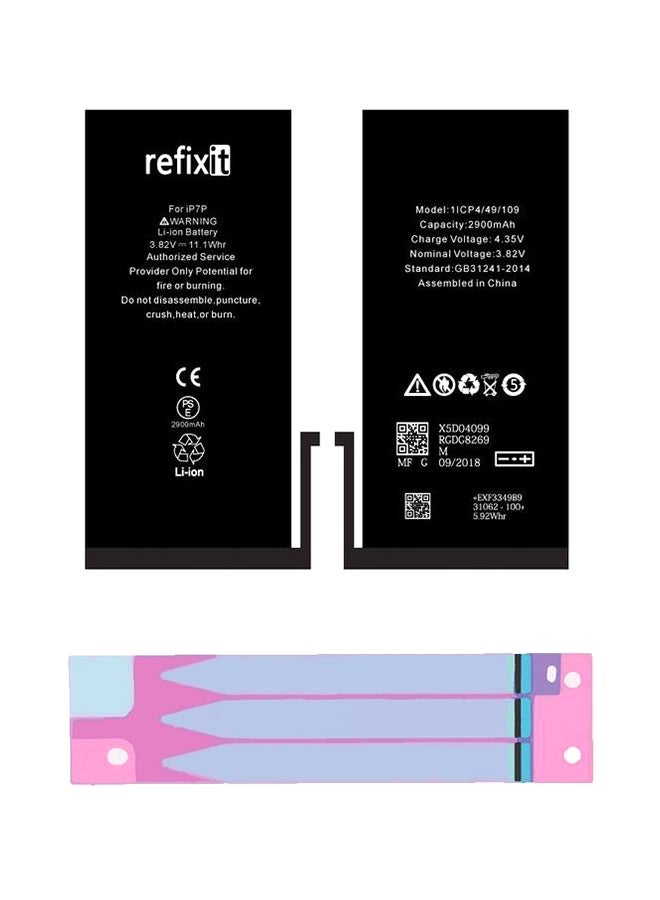 Refixit High-Capacity 2900 mAh Replacement Battery for iPhone 7 Plus – Rechargeable Li‑Ion Power Cell with Protection Circuit – Restore Battery Health & Fix Drain/Shutdown Issues – Compatible with iPhone 7 Plus – Black - Image 1