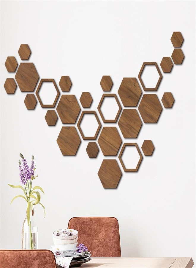 KimDaro Hexagon Wood Wall Art, 27 PCS Modern Hollow Wooden Honeycomb Wall Stickers, DIY Modern Geometric Wood Wall Art Decor, 3D Wooden Hexagon Wall Tiles for Living Room, TV Background, Office - Image 3